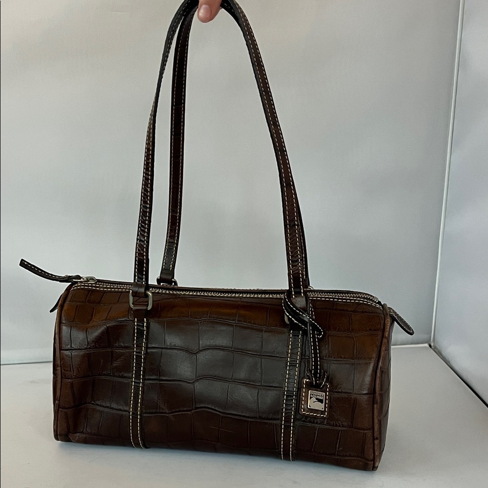 Vintage Dooney & Bourke Brown Leather Crocodile Embossed Handbag